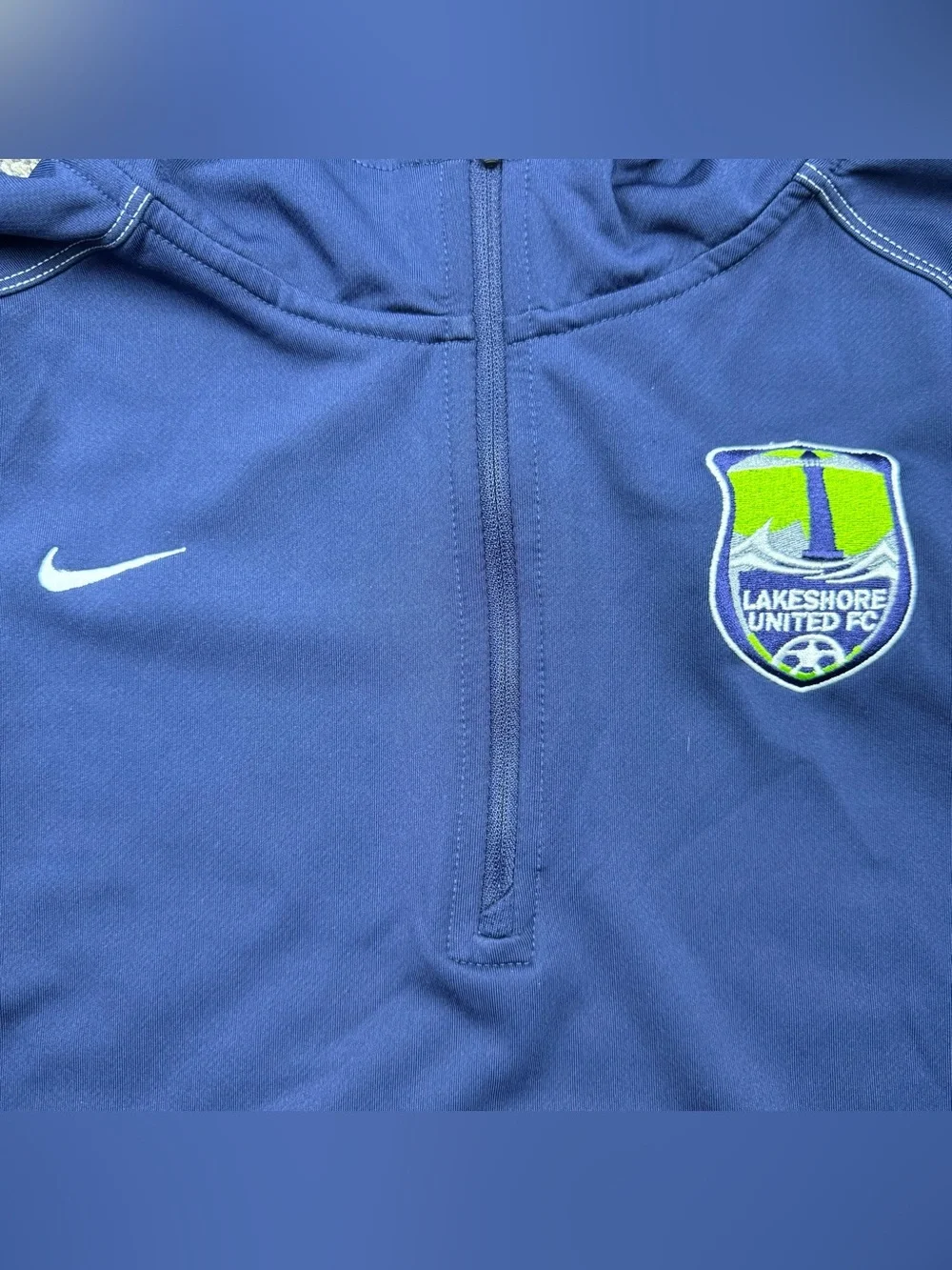 Nike Navy Blue Half-Zip Hoodie with Crest